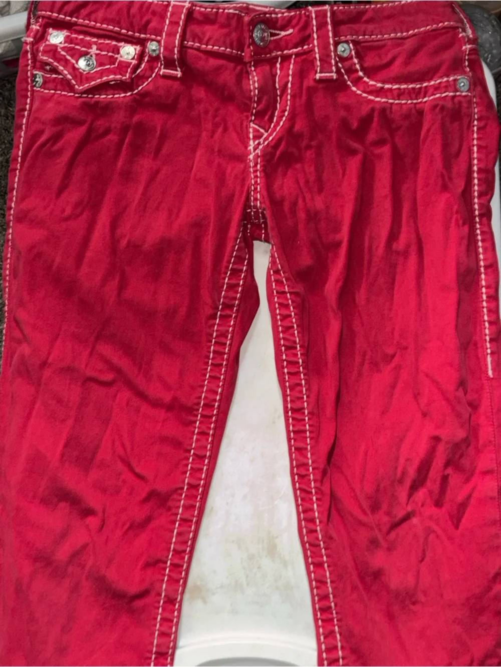 True Religion Red Jeans with White Contrast Stitching